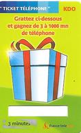 TICKET TELEPHONE-CADEAU-PAQURT CADEU-3Mn-GRATTE-TBE- - Tickets FT