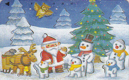 Télécarte Dorée Japon / 110-011  - HIBOU NOEL Bonhomme De Neige - OWL Bird CHRISTMAS Santa Japan Gold Phonecard - 2068 - Búhos, Lechuza