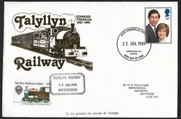 1981 - GREAT BRITAIN - FDC Talyllyn Railway + SG 1160+Railway + DYDD CYHOEDDIADD - Ferrovie & Pacchi Postali