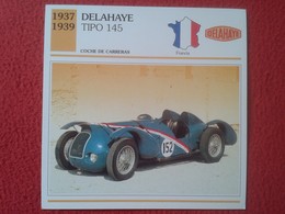 FICHA TÉCNICA DATA TECNICAL SHEET FICHE TECHNIQUE AUTO COCHE CAR VOITURE 1937 1939 DELAHAYE TIPO 145 FRANCIA FRANCE VER - Auto's