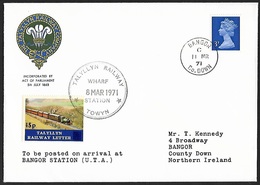 1971 - GREAT BRITAIN - Cover Talyllyn Railway + SG X855 [Elizabeth II] + Talyllyn Railway + BANGOR - Ferrovie & Pacchi Postali