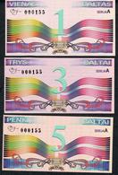 LITUANIA NLP 1,3,5,20,50,100 BALTU 2002 SET ALL SAME LOW NUMBER # 000155 UNC - Lituania