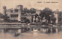 1508 "TORINO - IL CASTELLO MEDIOEVALE - BARCHE SUL PO" CART. POST.  ANIMATA ORIG. SPED. - Castello Del Valentino