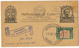 Centenario Del Nacimiento De Marti Maximum Card 1953 - Cuba