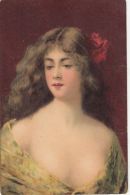 CPA SIGNED ILLUSTRATION, ASTI- YOUNG WOMAN WITH RED FLOWER IN HER HAIR - Asti