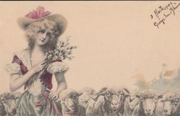 CPA SIGNED ILLUSTRATION, YOUNG SHEPHERDESS AND HER FLOCK - Wichera