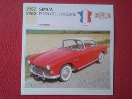 FICHA TÉCNICA DATA TECNICAL SHEET FICHE TECHNIQUE AUTO COCHE CAR VOITURE 1957 1962 SIMCA PLEIN CIEL Y OCÉANE FRANCE CARS - Automobili