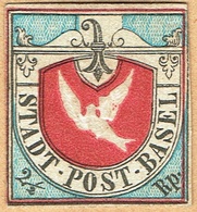 * 1845 TIMBRE NEUF COLOMBE DE BÂLE . 2 ATTESTATIONS D'EXPERTISES C/.S.B.K. Nr:8a. MICHEL Nr:1b.* - 1843-1852 Kantonalmarken Und Bundesmarken