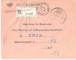 PARIS St LAZARE CD 17 6 1971 Lettre Recommandée En Franchise Dest Receveur Caen Marque Au Tampon DOUANE Paris - Briefe U. Dokumente