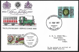 1977 - GREAT BRITAIN - Cover Talyllyn Railway [FDC] + Railway+SG 1033 [Elizabeth II] + DYDD CYHOEDDIAD CYNTAF - Ferrocarril & Paquetes Postales