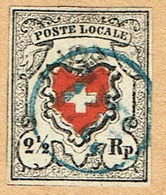 1850 TIMBRE OBLITERE CROIX ENCADREE . ATTESTATION D'EXPERTISE (RENGGLI ) C/.S.B.K. Nr:14I Type 37. MICHEL Nr:6Ia. - 1843-1852 Federal & Cantonal Stamps