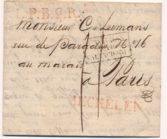 Lettre Mechelen L.P.B.2.R Taxe 11 Paris 1821 - 1815-1830 (Hollandse Tijd)