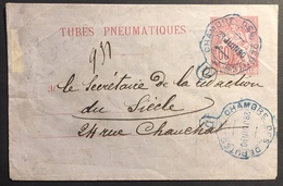 1880 Enveloppe Pneumatique à 60c Rose Sur Bleuté Oblitéré Dateur De La Chambre Des Députés RR - Rohrpost