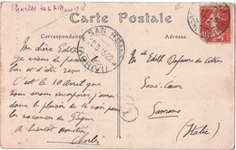 SEMEUSE - 10c  SUR CARTE POSTALE - DE MARSEILLE BOUCHES DU RHONE POUR SAN REMO - LE 24-3-1915. - 1877-1920: Semi Modern Period