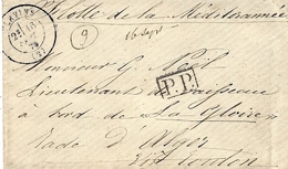 13 Sept. 70 -enveloppe De VERVINS  ( Aisne) Cad T17 + P.P. Pour Un Officier Sur " La Gloire " En Rade D'Alger - Guerre De 1870