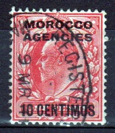 Morocco Agencies 1907 King Edward  10 Cent On 1d Scarlet Single Stamp. - Morocco Agencies / Tangier (...-1958)