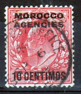 Morocco Agencies 1907 King Edward  10 Cent On 1d Scarlet Single Stamp. - Morocco Agencies / Tangier (...-1958)