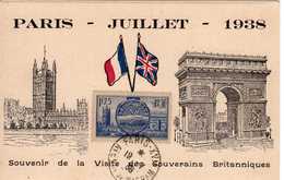 Carte Maximum Avec N°400 Visite Souverains Britanniques Oblitérée Paris 19/7/38 - 1930-1939