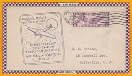 1930 - USA - Enveloppe Par Avion De Dallas Vers Belleville - Affrt 5 Cents - 1er Vol Transcontinental - Sonstige (Luft)