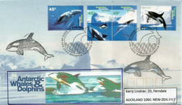 ANTARCTIQUE AUSTRALIEN. Baleines & Dauphins En Antarctique.,belle Lettre FDC Adressée En Nouvelle-Zélande, - Covers & Documents