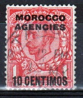 Morocco Agencies 1912 George V 10 Cent On 1d Scarlet Single Stamp. - Morocco Agencies / Tangier (...-1958)