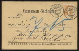 Suiza. ZH. Oerlikon. TP *Abonnements-Nachnahme* Circulada 1908. - Oerlikon