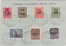 Cartolina Intero Postale Isole Italiane Dell'Egeo 30+30 Periodo Occupazione Tedesca Con 7 Valori Pro Ass. Egeo 1945 - Isole Ionie