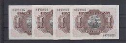 EDIFIL 465. 1 PTA 22 DE JULIO DE 1953.  LOTE DE 4 BILLETES SIN SERIE Y SIN CIRCULAR. - 1-2 Pesetas