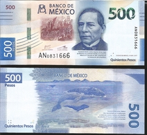 J) 2017 MEXICO, BANK NOTE, 500 PESOS BLUE, BENITO JUAREZ, GRAY WHALE, XF - Mexique