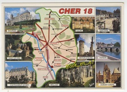 {79791} 18 Cher , Carte Et Multivues ; Bourges , Culan , Sancerre , Vierzon , Meillant , Aubigny Sur Nère - Cartes Géographiques