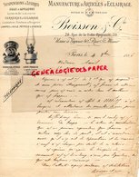 75-PARIS-RARE FACTURE 1886-BOISSON & CIE-MANUFACTURE ARTILES ECLAIRAGE-ELECTRICTE-FOURNEAUX PETROLE-RUE FOLIE MERICOURT - 1800 – 1899