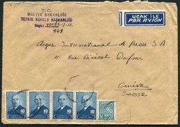 1948 Turkey Government Ministry / Maliye Bakanligi Airmail Cover Ankara -  Argus Press Agency, Geneva Switzerland - Cartas & Documentos