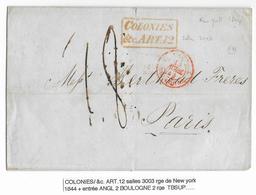 1844 - MARITIME - COLONIES & C. - LETTRE De NEW YORK (USA) => PARIS Avec ENTREE Par BOULOGNE - Entry Postmarks