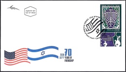 ISRAEL 2018 - Joint Issue With The USA - The Hanukkah Eight-Candles Candelabra - A Stamp With A Tab - FDC - Jewish