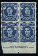 Ref 1234 - Australia 1942 - KGVI 3 1/2d SG 207 Imprint Block Of 4 MNH Stamps - Used Stamps