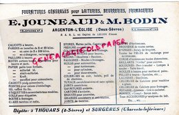 79- ARGENTON L' EGLISE-79-THOUARS-SURGERES- RARE BUVARD E. JOUNEAUD & M. BODIN- FOURNITURES FROMAGERIES-LAITERIE - - Levensmiddelen