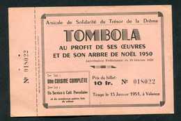 Billet De Tombola "Arbre De Noël 1950 - Valence - Drôme" - Lotterielose