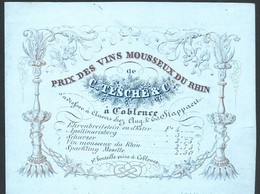 Carte Porcelaine Prix Des Vins Mousseux Du Rhin Tesche Et Cie Coblence (Anvers)  11,5 X 9 Cm - Koblenz