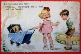 Cpa Humour Enfants Chien Poussette - Janser