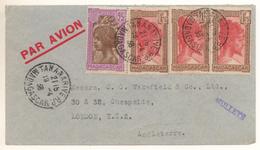 Lettre Par Avion Pour L'Angleterre De 1938 Avec 4 Timbres - Cartas & Documentos