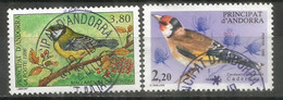 Oiseaux D'Andorre:La Mésange Charbonnière & Chardonneret élégant  2 Timbres Oblitérés,1 ère Qualité, Oblitération Ronde. - Gebruikt