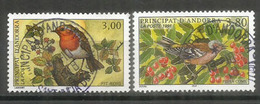 Oiseaux D'Andorre:Le Rouge-Gorge & Pinson Des Arbres, 2 Timbres Oblitérés,1 ère Qualité, Oblitération Ronde. - Oblitérés