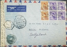 O) 1952 EGYPT, KING FAROUK -SCT 242 1m Yellow-SCT 247 10m Violet, CENSORSHIP, AIRMAIL LUFTPOST TO SWITZERLAND, XF - Lettres & Documents