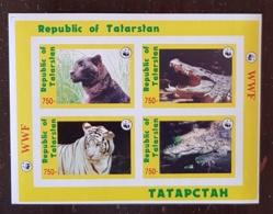 RUSSIE-ex URSS Feuillet 4 Valeurs Crocodiles, Tigres WWF ** MNH (6) - Autres & Non Classés