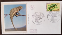 FRANCE. Reptiles, Reptile, Cameleon, Yvert 1692 FDC, Premier Jour Sur Soie - Sonstige & Ohne Zuordnung