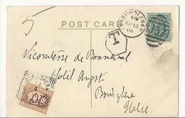 Carte Postale D'Angleterre Vers L'Italie - 1904 - Taxée Par Timbre Italien - 1859-1959 Briefe & Dokumente