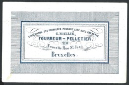 Carte Porcelaine  Fourreur -Pelletier  G. Mallié Nouvelle Rue St Jean Bruxelles  11,5 X 7,5 Cm - Artigianato