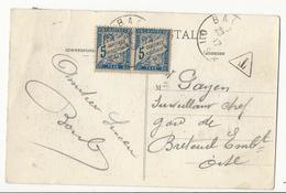 Carte Postale De 1917 Pour Breteuil - Affranchie à 5 Cts Au Recto Et Taxée Par Paire De 5 Cts Bleu - 1859-1959 Briefe & Dokumente