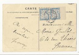 Carte Postale De 1917 De Lyon Pour Beaune - Affranchie à 5 Cts Au Recto Et Taxée Par Paire De 5 Cts Bleu BdF - 1859-1959 Briefe & Dokumente