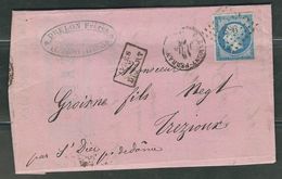 FRANCE 1861 N° 14 D (sur Vert) S/Lettre Obl. PC 886 Clermont Ferrand - 1853-1860 Napoleon III